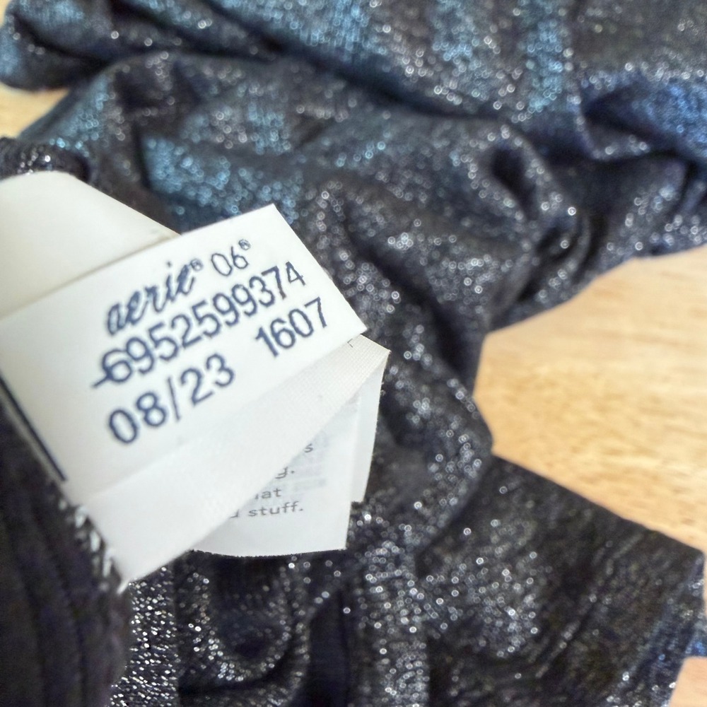 Aerie No Party Needed Maxi Dress XL Metallic Black Ribbed Shimmer Stretch - Picture 8 of 11